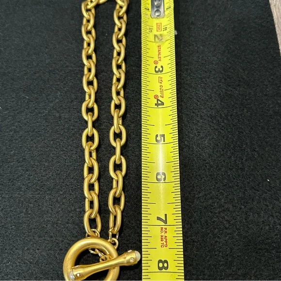 Givenchy Vintage Brushed Gold Puffy Heart Toggle Necklace with Pearl and Crystal - Picture 8 of 12